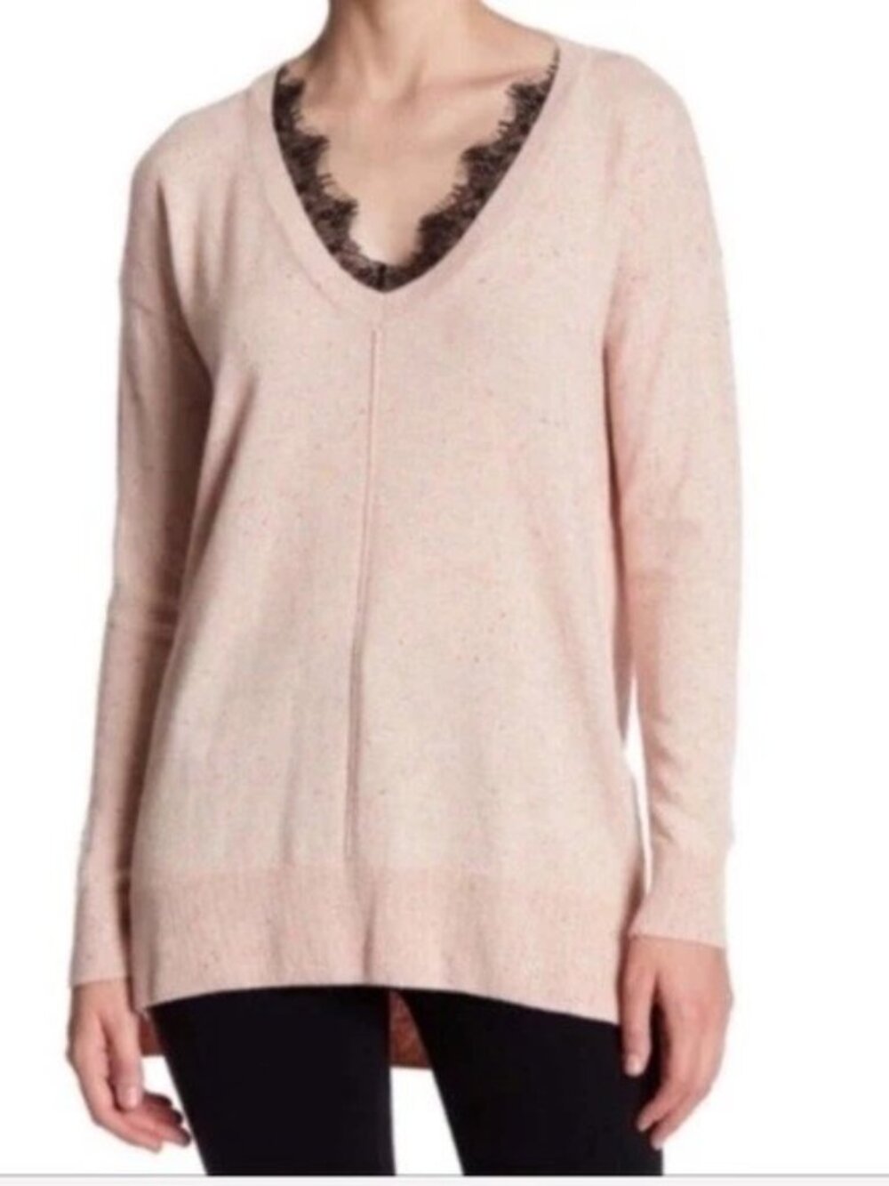 NWT Topshop Light Pink V Neck Sweater with Lace Detail Size 4